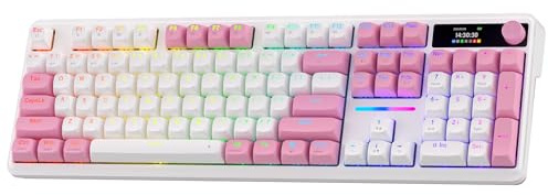 Redragon K762 PRO Wireless 104-Key Gasket Gaming Keyboard, Screen & Knob | Easy-Control LED Info Display, 0-Delay Tri-Mode, Cushioned 5-Layer Noise Dampening for Creamy Thocky Sound, Full-Size 104-Key