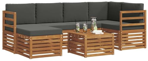 vidaXL Sofagarnituren 7 pcs Natur und Anthrazit Massivholz Akazie, Gartenmöbel, modernes Sofa für draußen, modulare Loungemöbel, langlebige Terrassensitze und Komfort