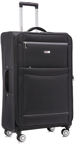 DK Luggage Ultra Lightweight Only 2.9kg Medium 24 Inch Soft Shell Suitcase, 4 Wheel Spinner, Checked Luggage, 15kg–20kg Capacity, Expandable Travel Case (WLS Black, Medium)