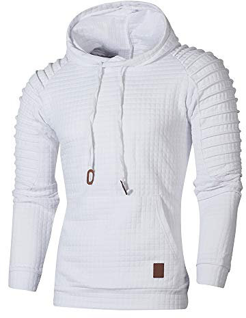 Xmiral Herren Sweatshirt Top Herbst Langarm Plaid Hoodie Mit Kapuze T-Shirt Outwear(L,Weiß)