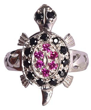 Schildkröte Silber Ring, Creted Schwarz Zirkonia & Roter Rubin Edelstein 925 Sterling Silber Ring Ca. 17.00 Ct Man Turtle Ring, Damen Turtle Ring
