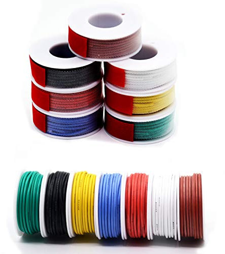 0. 08mm² 28 AWG Silikon Elektrischer Draht Kabel anschließen Weich und flexibel Litzendraht aus verzinntem Kupferdraht Hohe 7 Farben je 13 Meter Spule Temperaturbeständigkeit 200 Celsius 300V