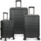 U.S. Traveler Boren Hartschalenkoffer aus Polycarbonat, robust, mit 8 Spinner-Rollen, Aluminiumgriff, Schwarz, 3-Piece Set, USB Port in Carry-On