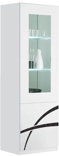 AltoBuy Alyssa - Vitrine Droite 1 Porte Laquée Brillant Blanc