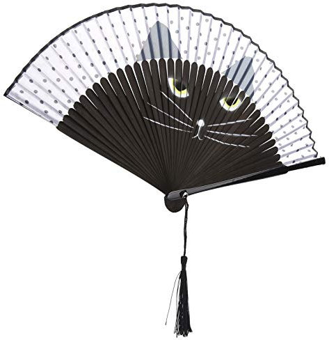 Entatial Eventail Pliant de Chat, Ventilateur de Style Japonais, Noir, Bambou, 37.5 x 21 x 3 cm, Léger, Pour Mariage, Église, Fêtes, Cadeaux