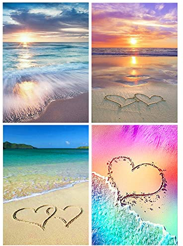 4 Stück 5D Diamant Painting Bilder Erwachsene Kinder 30x40 cm Diamond Painting Strand und Meer Sonnenuntergang Landschaft Love Liebe mit Diamond Painting Zubehör Daiments Painting Bilder Geschenke
