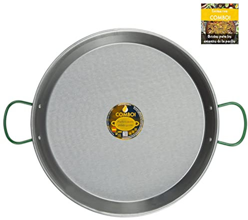 COMBOI - Paellera de acero pulido, incluye recetas e instrucciones de conservación, fabricado en España. (70 CM)