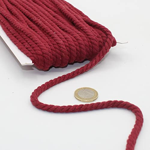 20 mètres Cordon en Coton Rond 05 mm Corde Tressée avec âme en Coton Naturel, Idéal pour DIY, Couture, Polyvalent 5mm 21 Bordeaux