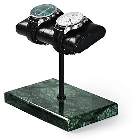 Oirlv Uhrenständer UhrenAufbewahrung Display Stand für Männer und Frauen Luxus Leder Natürlichen Marmor Basis Uhrenständer(2-Grün)
