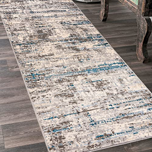 Mazovia Läufer Flur 100x375cm Creme Anthrazit Abstrakt Weich Pflegeleicht | Teppichläufer für Küche Waschküche Schlafzimmer Beige Fußbodenheizungsgeeignet Reinigungsmittelbeständig Verkauf pro Meter