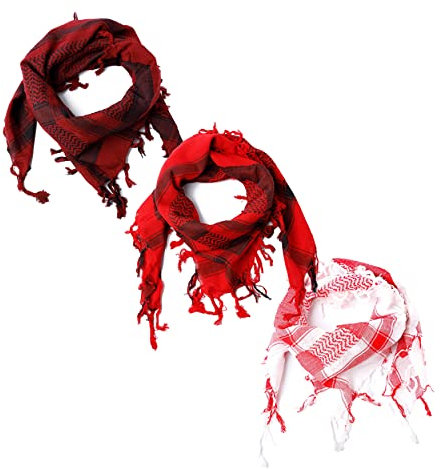 Halstuch Kopftuch Shemagh Palituch Taktischer Arabischer Arafat Schal Dreieckstuch Palästinenser PLO 100% Baumwolle (Set Bordeaux Rot/Schwarz & Weiß/Rot & Schwarz/Rot)