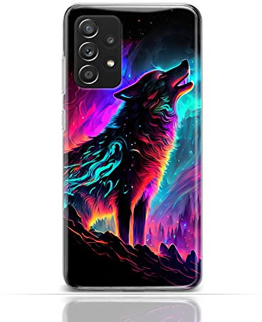 CoverHeld Hülle für Samsung Galaxy A13 4G Handyhülle Schutzhülle aus Silikon TPU Softcase mit Motiv 3507 Heulender Wolf pink türkis Polarlichter