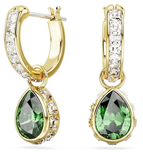 Swarovski Chroma Hängeohrringe, Grüne und Vergoldete Ohrhänger mit Strahlenden Swarovski Kristallen