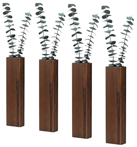 Wand-Pflanzgefäß aus Holz, 4 Stück, Wanddekoration für künstliche Blumen, Holzpflanzen, Halter, Taschenvase zum Aufhängen für Wohnzimmer, Schlafzimmer, Esszimmer, Badezimmer, Innendekoration