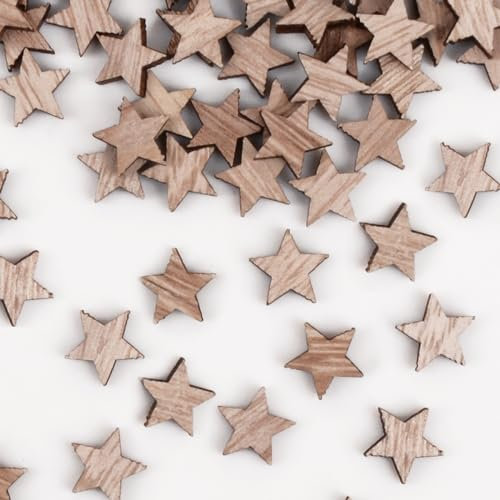 100 Stück Holzsterne Streudeko Sterne aus Holz Basteln Konfetti Dekoration Tisch Deko Ideal als Weihnachtsdeko Tischdeko Weihnachten Dekorieren Jubiläum Hochzeit Geburtstag Party (Holzfarben (12mm))