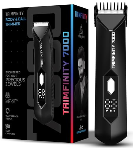 urbangabru Trimfinity 7000 Body Trimmer for Men- Safest Body & Private Part Trimmer - Pubic Hair Groomer, Underarm - Waterproof, Ceramic Blades, Rechargeable with Wireless Fast Charging,Black