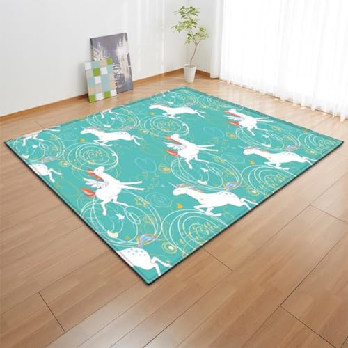 Xisnuient Kinder Teppiche 3D Regenbogen Pferd Einhorn Linie Blume Wohnzimmer Spiel Teppiche Kids MäDchen Teenager MäDchen Jungen Teenager Schlafzimmer Dekorative Carpet (Grün,140x200 cm)