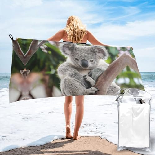OdDdot Super saugfähiges Badetuch mit süßem Koala-Druck, groß, schnell trocknend, weiches Mikrofaser-Handtuch für Strand, Fitnessstudio, Camping