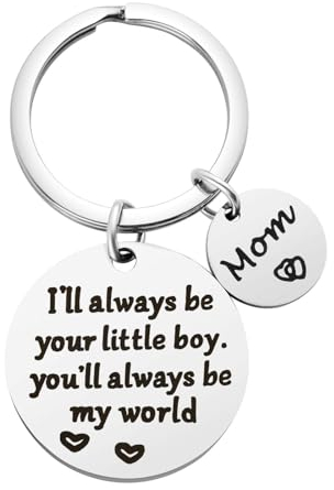 WATEFOER Muttertagsgeschenke vom Sohn, doppelseitiger Schlüsselanhänger I'll Always Be Your Little Boy, You Will Always Be My World für Mama Geburtstagsgeschenke