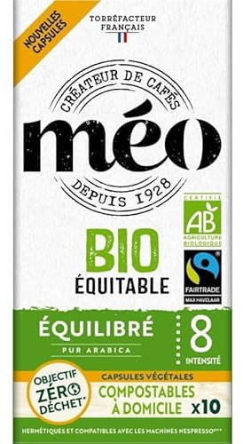 Générique Capsules Espresso Bio Équilibré MEO pour Nespresso - Lot de 10-53g | Saveur riche et corsée | Café Certifié Biologique - Le Lot De 3