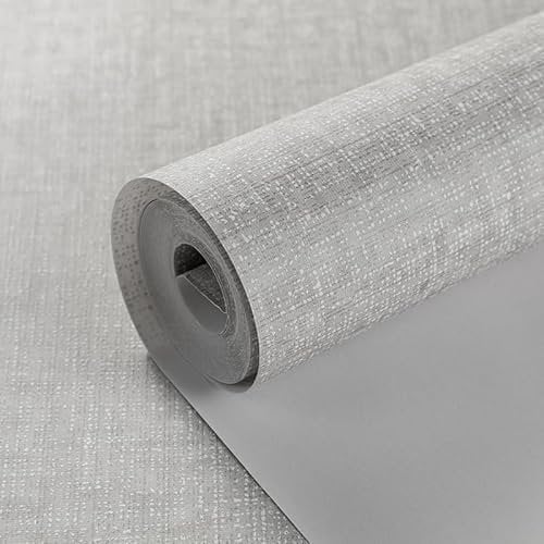 Baketron Light Grey Mix Plain Thick Linen Textured Wallpaper Free No Match Striped Wallpaper for Adults Kids Bedroom Living Room Lounge Hallway and Stairs