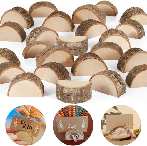 WEFINEST Porte-Cartes de Table en Bois - Lot de 24 avec Papiers Kraft pour Mariages et Noël
