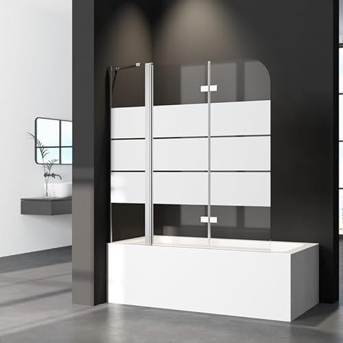 WDWRITTI Duschwand für Badewanne 160x140cm Faltbar Gestreift Glas, 3-teilig Mit Festem Segment Badewannenaufsatz, Duschabtrennung Mit 6mm ESG Glas