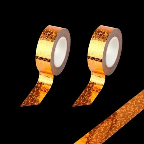 Mcoser Lot de 2 rouleaux de ruban adhésif adhésif Washi à effet pailleté doré solide - 1,5 cm x 2
