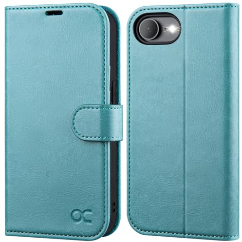 OCASE iPhone 16e Hülle Handyhülle Premium PU Leder, Kartenfach Standfunktion, RFID Schutzhülle, Klapphülle Handytasche Lederhülle Kompatibel für iPhone 16e Blauer See