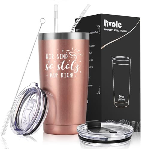 Livole Prüfung Bestanden Geschenk Mädchen Frauen, Wir sind so stolz auf dich Tasse, Grundschule Abschluss Geschenke Schüler, Geschenke zum Abitur Master Ausbildung Bachelor, Edelstahl Camping Becher