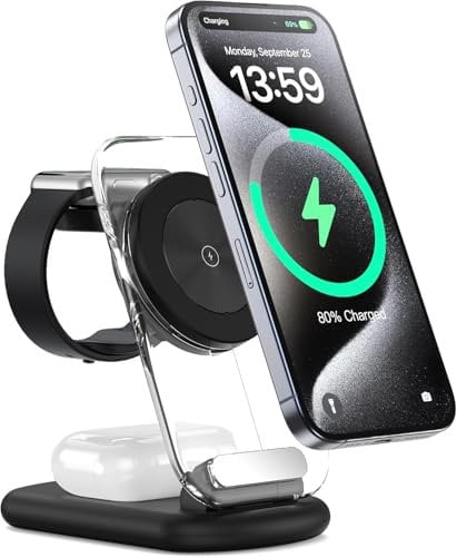 Mag-Safe Charger 3 in 1, Foldable Adjustable Magnetic Wireless Charger, Travel Mag Safe Charger Stand with Light for iPhone 16/15/14/13/12 Series, AirPods 3/2/Pro, Apple Watch