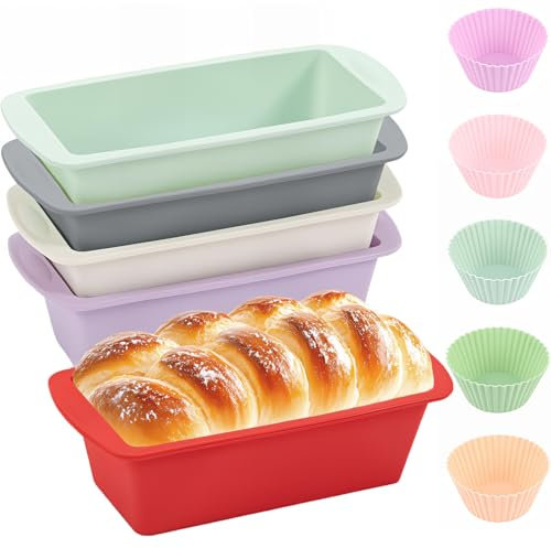 Bugucat 5 Stück Silikon Brotbackform, Antihaft Kastenform Silikon Backform für Kuchen und Brot, Ofen- & Spülmaschinenfest, Hochwertige Backformen Zubehör