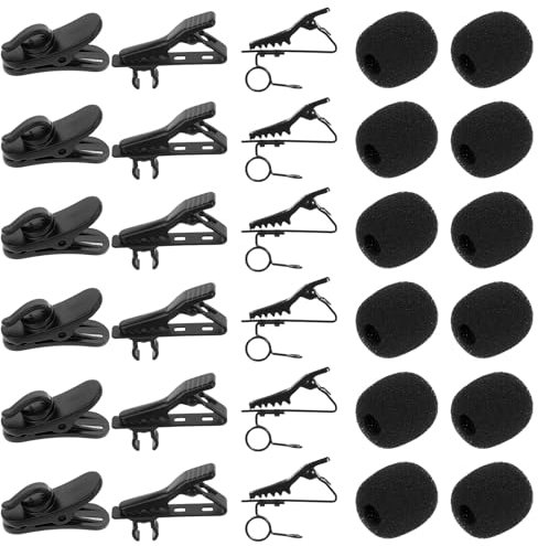 30 piezas micrófono corbata clip kit, clips de micrófono de solapa, clip lavalier 12parabrisas cubierta de espuma y anillo de metal tipo solapa/micrófono lavalier clip clip solapa micrófono repuesto