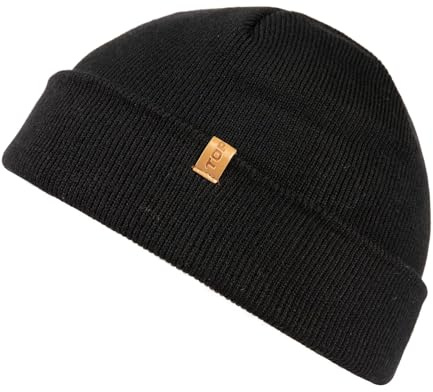 TOP-EX 80% Merino Wolle Fisherman Beanie Trawler Mütze Unisex Großer Kopf Kurz Strickmütze Wollmütze Herren Damen Wintermütze Classic Black XL/XXL