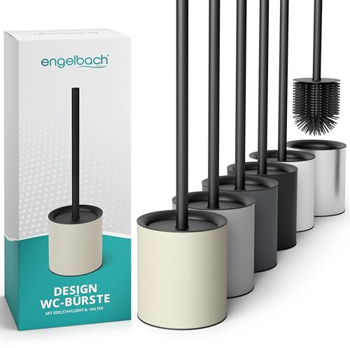 Engelbach® Klobürste Silikon mit Edelstahl Griff & Halter, Sand | Antibakterielle Design Toilettenbürste – WC Bürste, Toilettenbürstenhalter, modern