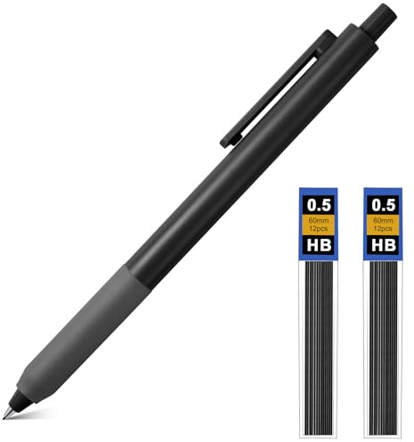 AOOSU Druckbleistift Set, 0.5mm Mechanische Stifte mit 2 Tuben HB Bleistift Minen, Minenbleistift für Studenten, Schreiben, Zeichnen - Schwarz