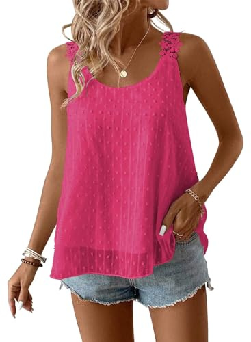 TUUHAW Camisetas Tirantes Mujer sin Mangas Cuello Redondo Verano Tank Top | Elegante Boho Túnica, Floral Encaje Casual Plisada Camisas, Bohemia Suelta Oficina Cómodo Camiseta, Holgadas Ligera Chaleco
