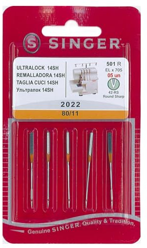 Singer N202211B05501R Overlocknadeln 2022 80/11 Nadel, Metall, Silber, 0,1 x 0,1 x 4 cm