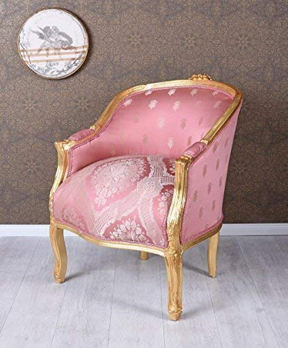Barockstuhl Sessel Gold Rosa Bergere Barock Armlehnstuhl gepolstert Antik Prunksessel cat660a46 Palazzo Exklusiv