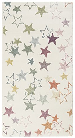 Esprit I Moderner Kurzflor Kinderteppich, Kinderzimmer I Esterya I ESP-4636-060 I Rosa Grün Grau Flieder Gelb Weiß I (80 x 150 cm)