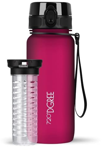 720°DGREE Gourde d'Eau 650ml “uberBottle“ +Fruit-Infuseur, softTouch - Sans BPA, Anti-fuite - Bouteille, water bottle idéale pour Enfants, École, Sport, Randonnée, Camping, Université, Voyage, Travail