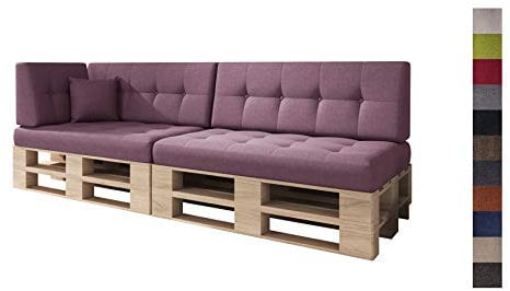sunnypillow Palettenkissen für Palettenmöbel - 6er Set - Palettenauflage für Palettensofa - Palettenpolster für Garten, Gesteppte Kissen für Europaletten - Rückenkissen & Sitzkissen Violett