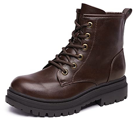 DREAM PAIRS Botas Militars Mujer Invierno con Cremallera Botas de Cordones con Suela Antideslizante,Size 39,Marrón,STRONG-5,Size 39,Marrón,STRONG-5