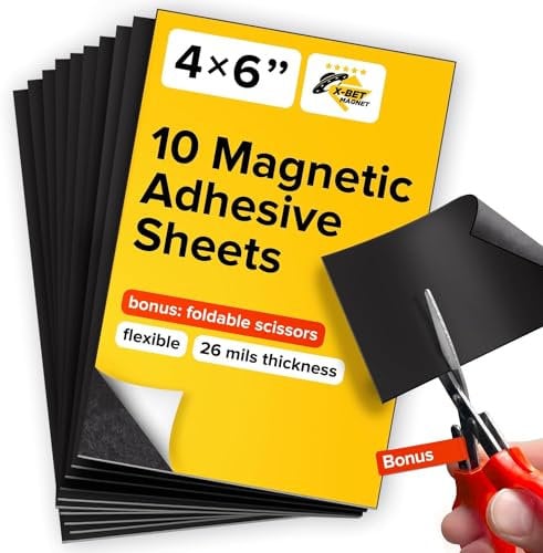 X-bet MAGNET Hojas magnéticas con respaldo adhesivo - Cada una de 4 x 6 - Papel magnético flexible con fuerte autoadhesivo - Hojas magnéticas adhesivas para imanes de fotos e imágenes