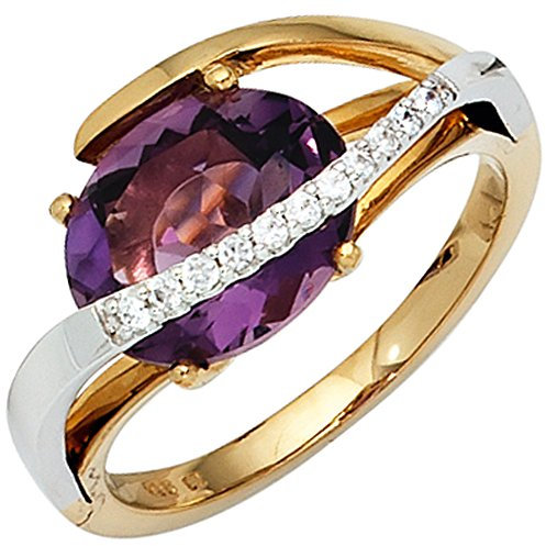 Jobo Damen-Ring aus 585 Gold Bicolor mit Amethyst und 11 Diamanten Größe 54