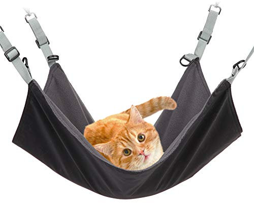 Hanging Cat Hammock, Pet Hammock for Cage, Adjustable Cat Bed Two Sides Comfortable/Waterproof Resting Sleepy Pad for Cats Small Dogs Rabbits or Other Small Animals (Black) (Black, 22 x 16.5)
