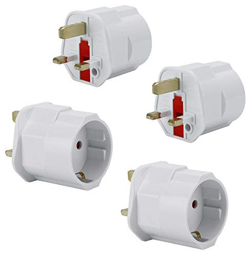 INTIRILIFE 4X Steckdosen Adapter in Weiss - 4er Set UK Typ G auf EU Schuko Steckdosen Stromadapter Reisestecker für z.B. UK, Irland, Singapur, Malaysia - Typ G Reiseadapter Netzstecker Converter