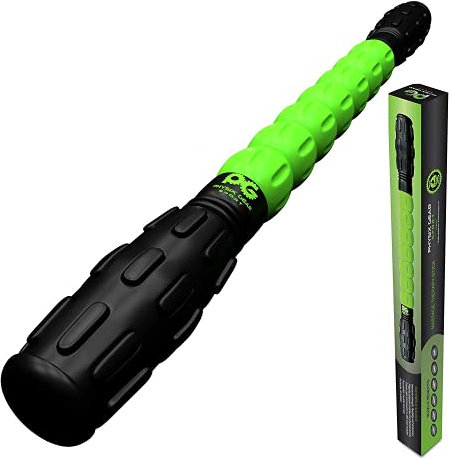 Physix Gear Sport Massageroller mit Griff Selbstmassage Faszienstab bei Muskelschmerzen & Verspannung Faszienrolle mit Griff für Nacken Rücken & Beine Faszienroller Massagestick GRÜN
