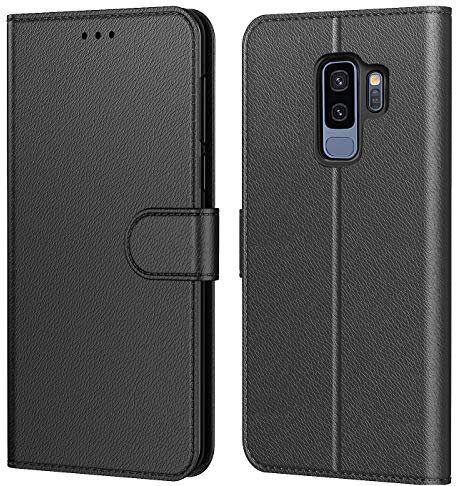 HL Etui Coque pour Samsung Galaxy S9 Plus, Protection Housse en Cuir PU Portefeuille,[Emplacements Cartes],[Languette Magnétique] Plusieurs Couleurs pour (Galaxy S9 Plus (6,2 Pouces), Noir)