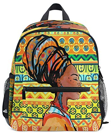 RXYY Kinder Rucksäcke Wunderschönen Afrikanisch Frau Bobo Ethnisch Muster Tagesrucksäcke Reise Kleinkind Vorschule Schule Tasche Beiläufig Rucksack mit Truhe Gurt zum Mädchen Jungs